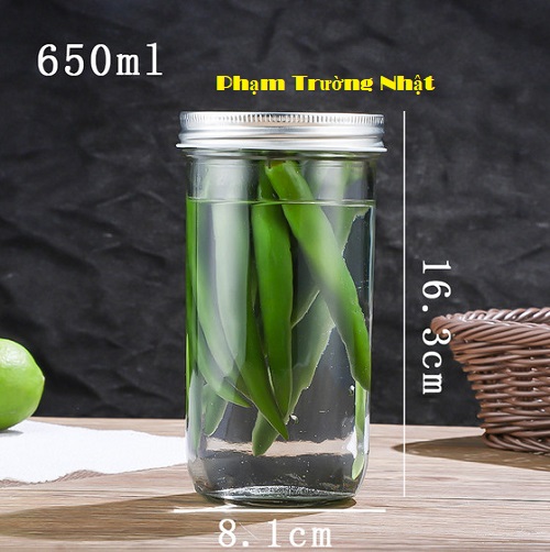 Combo 5 hũ thuỷ tinh đáy nhỏ 650ml , nắp bạc