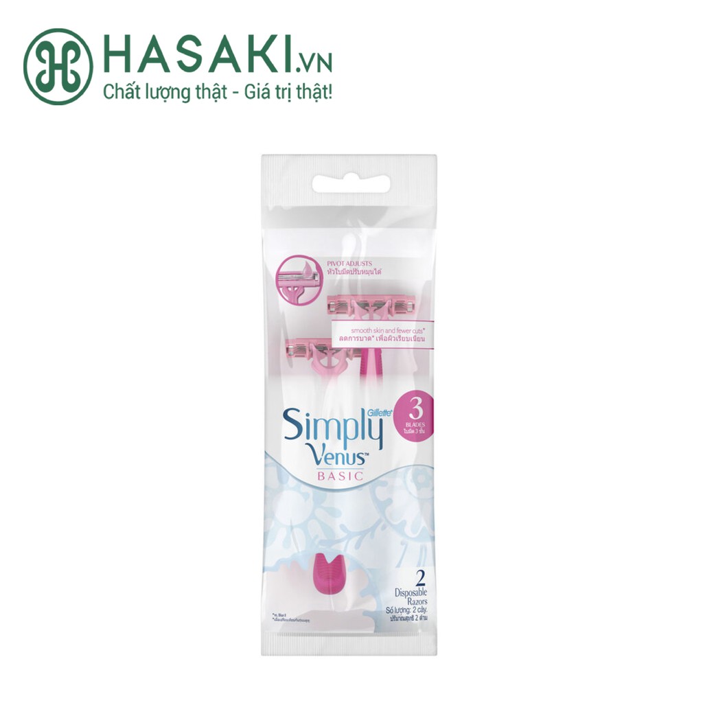 Dao Cạo Nữ Gillette Simply Venus Basic 3 Lưỡi (Vỉ 2 Cây) Hasaki Sản Phẩm Chính Hãng