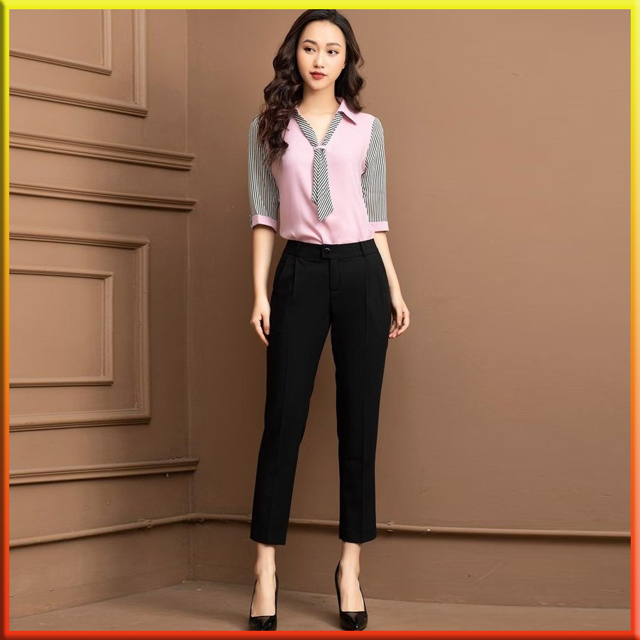Quần baggy nữ công sở cạp cao, dài quần 9 tấc, chất vải dày dặn