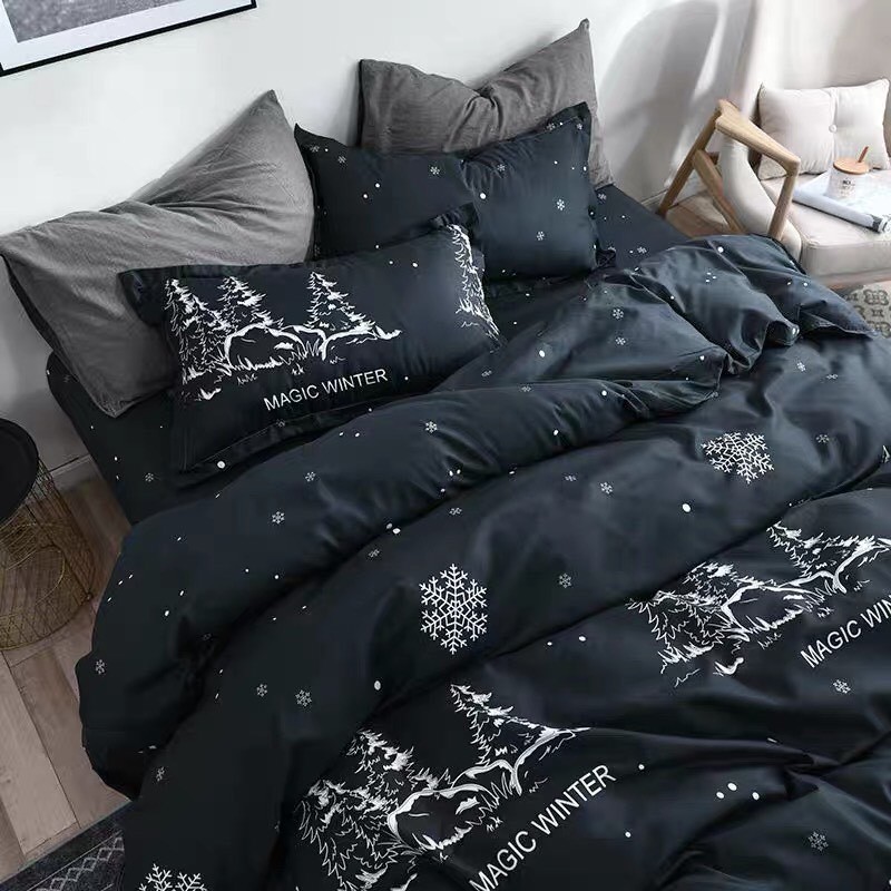 Bộ chăn ga gối Cotton poly M2T Bedding Cây thông đen - chăn ga Hàn Quốc - miễn phí bo chun drap ga giường 1m2, 1m4, 1m6, 1m8, 2m2, may chun theo yêu cầu