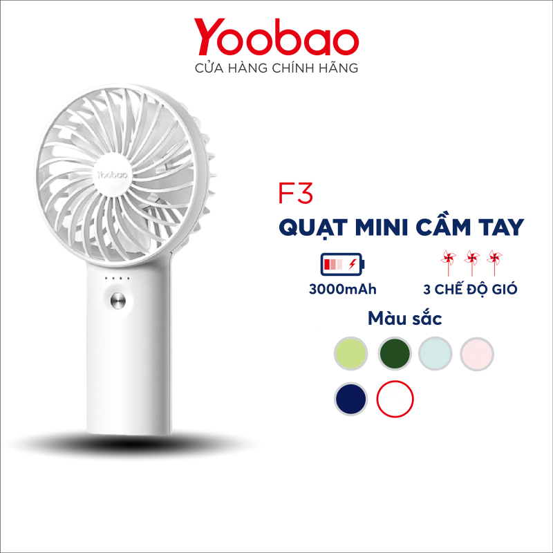 Quạt sạc tích điện mini cầm tay có thể đặt bàn Yoobao F3 3000mAh có thể chạy 15 giờ liên tục - Hãng phân phối chính thức