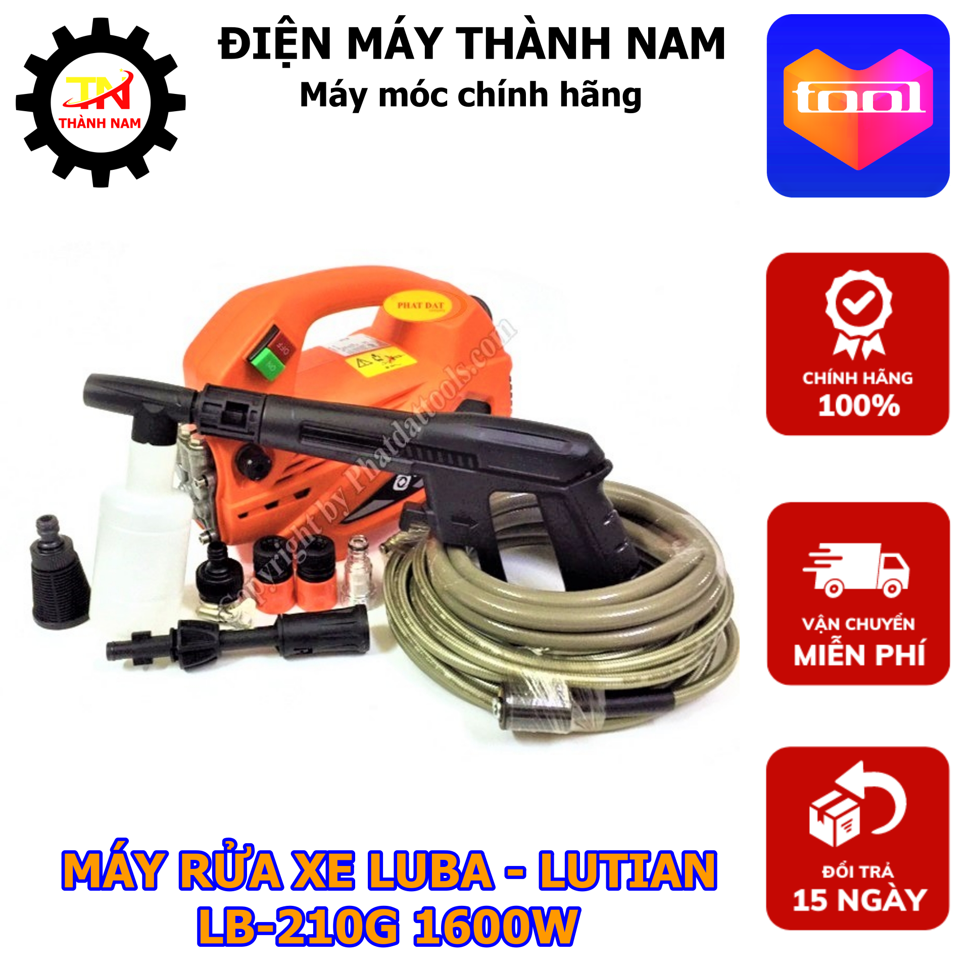 Máy rửa xe luba-lutian lt210g 1600w - chuyên dụng xịt rửa oto, xe máy, sân vườn - đầy đủ phụ kiện - bảo hành 6 tháng