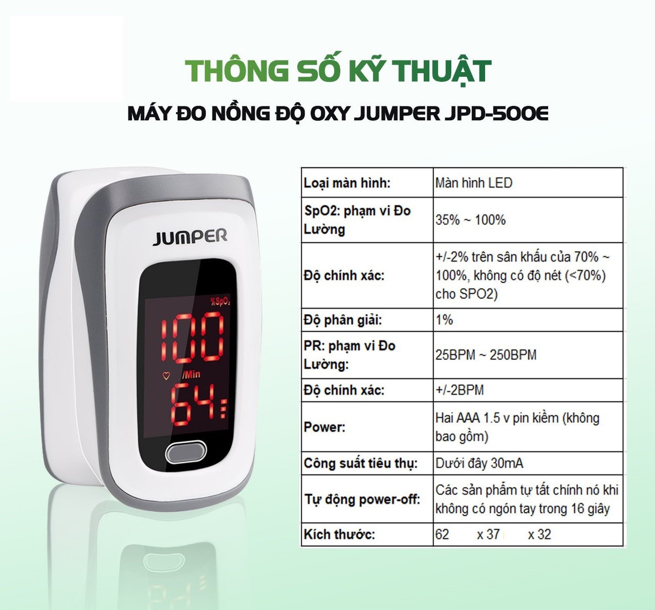 Máy đo nồng độ oxy trong máu SPO2 (Jumper-500E) - JPD-500E
