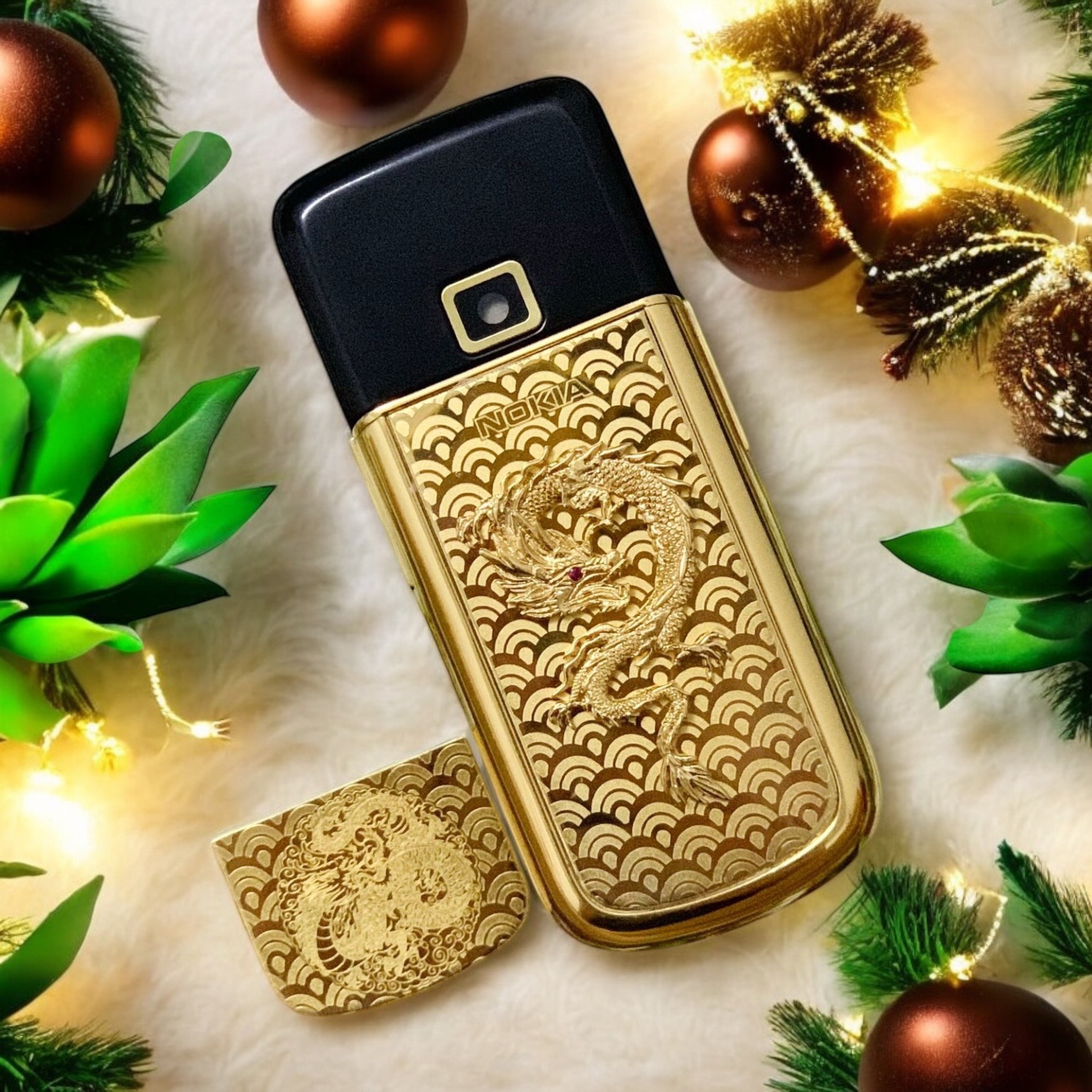 Miếng Dán Thay Da Nokia 8800 Arte Rồng 3D Mạ Vàng