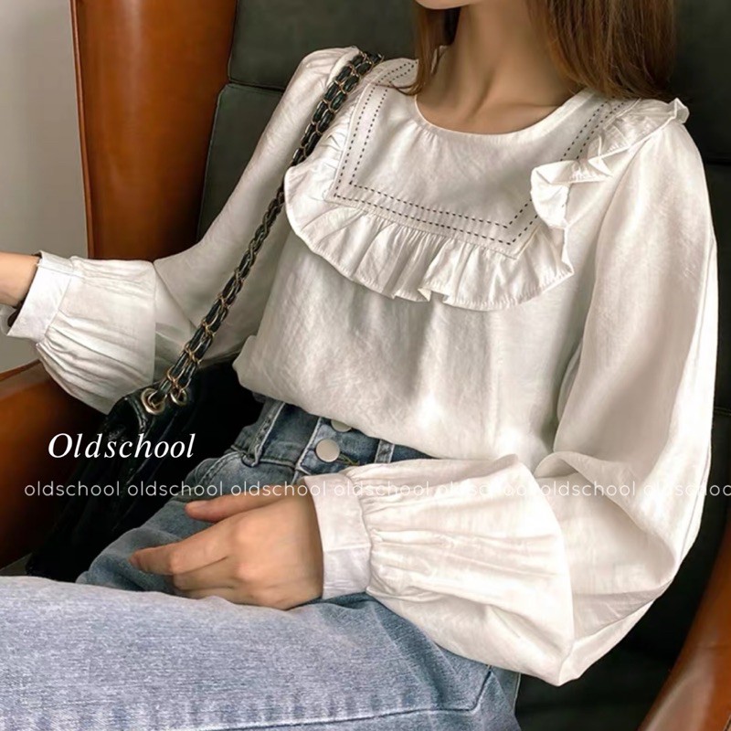 (Oldschoolcloth)ÁO BABYDOLL VIỀN CHỈ ULZZANG (ảnh thật/sẵn)