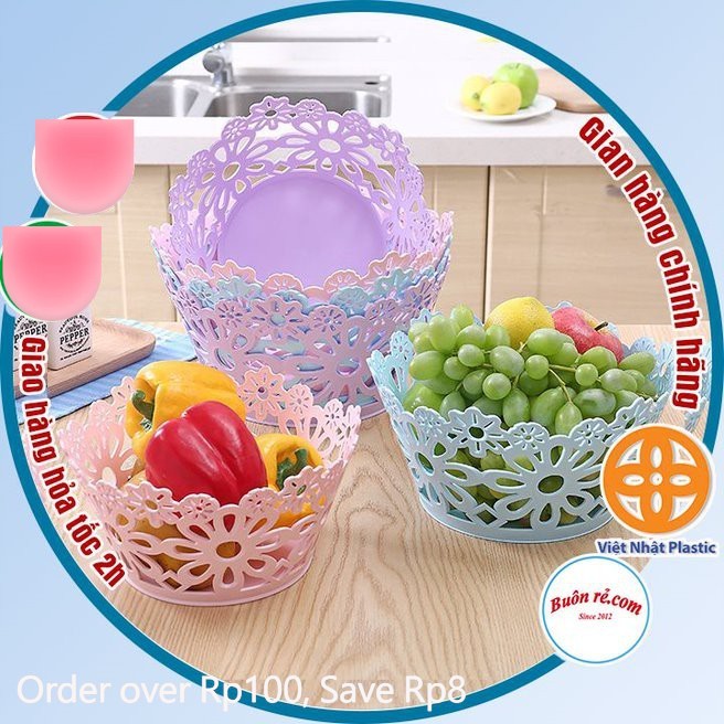 Rổ nhựa hoa đa năng 3 size Việt Nhật (MS: 3431/3432/3433), Rổ mỹ hoa bày hoa quả, bánh kẹo đẹp mắt -br01361