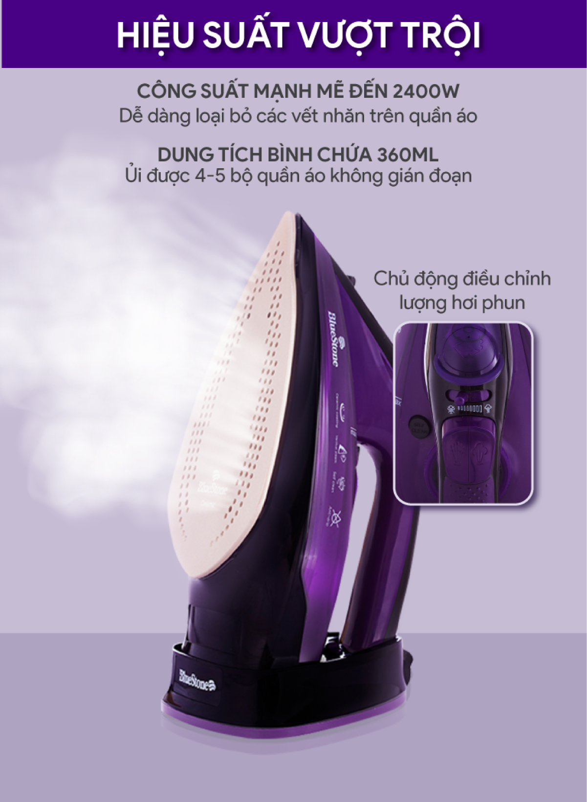 Bluestone sib-3854 wireless steam brush (2400W) -premium ceramic base-multi-temperature and slightly suitable for a variety of fabrics-2 year warranty-authentic