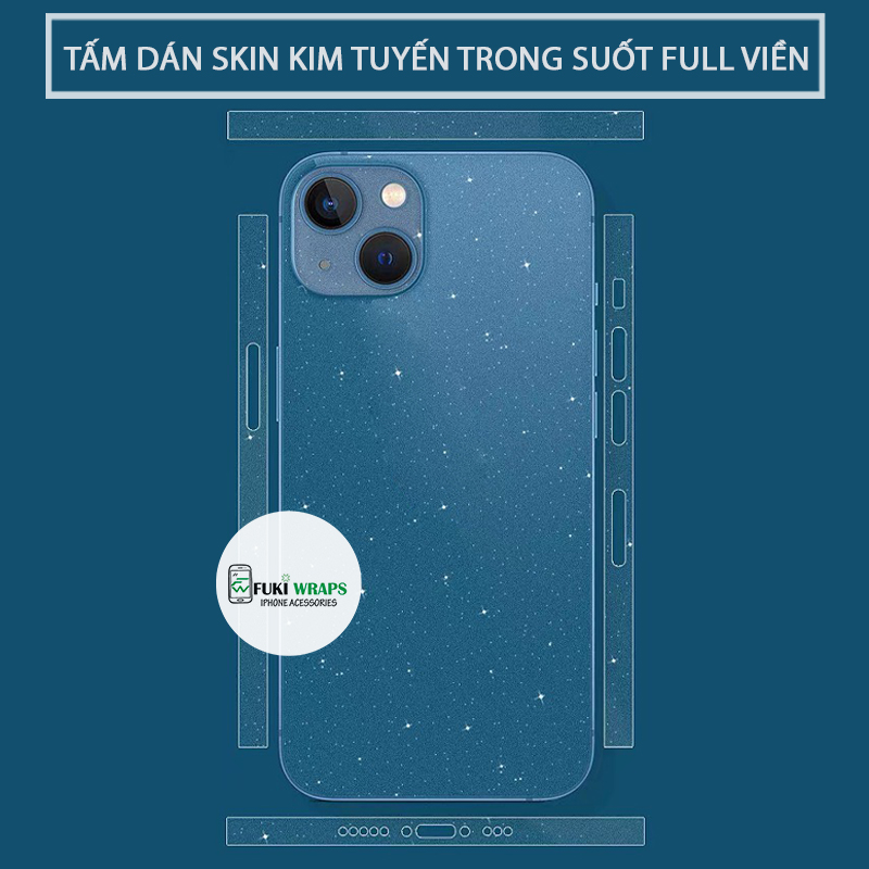 Tấm Dán Mặt Sau Clear Glitter Kim Tuyến Trong Suốt Full Viền Cho IP 14promax , 13promax , 12promax , 12pro , 13pro , ip13 , ip12 , xsmax , 11prm - FukiShop