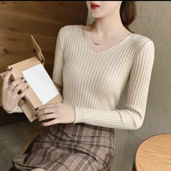 Áo len cổ tim dài tay -chất len tơ mềm ấm