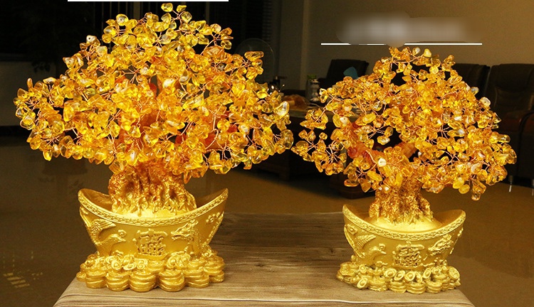 Cây phát tài để bàn trang trí tết , cây kim tiền tài lộc 19cm - đế thỏi vàng tb225
