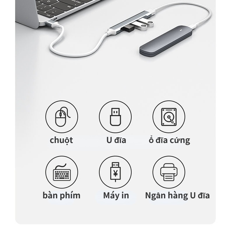 Bộ Chia 4 Cổng USB 3.0 Type C Cho Laptop Máy Tính
