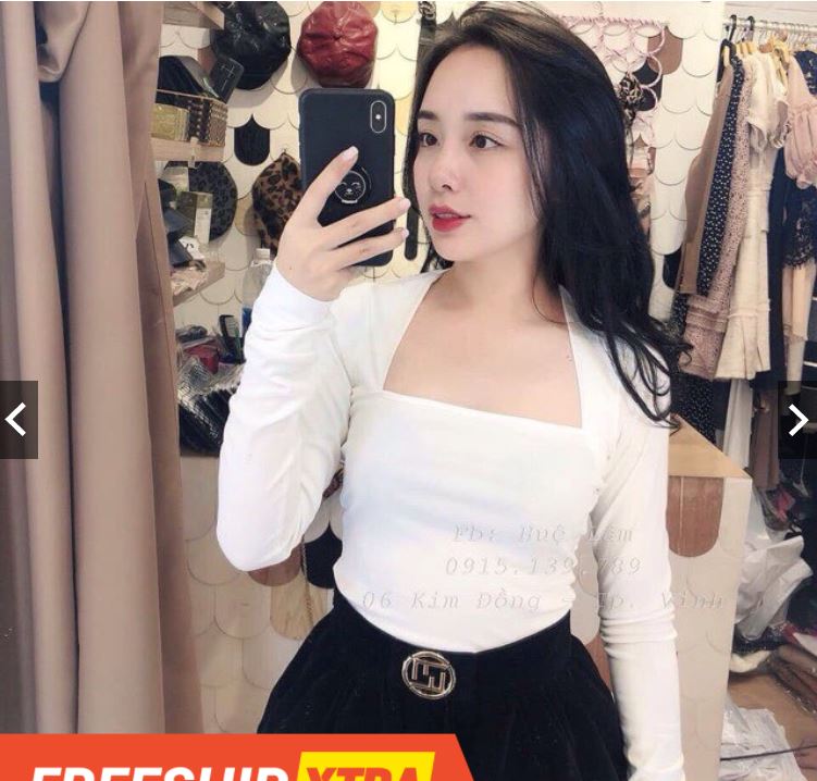 Áo thun nữ dài tay cổ vuông vải Borip