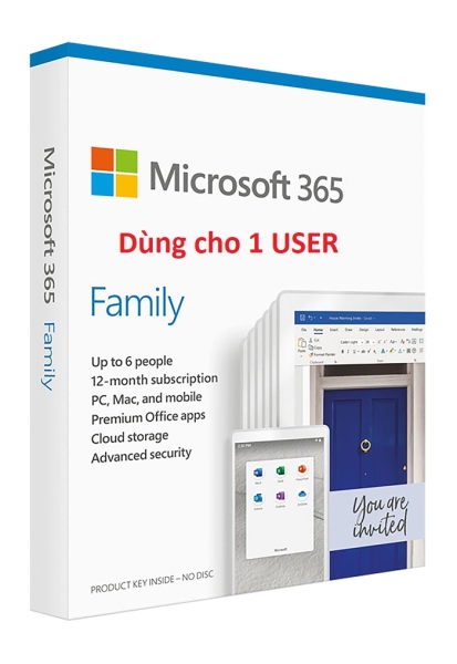 Bảng giá Share 1 user - Phần mềm văn phòng Microsoft Office 365 Family 12 tháng (Kích hoạt link chính hãng) Phong Vũ
