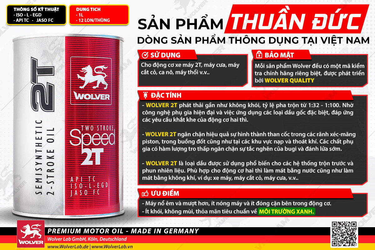 Nhớt 2 thì Wolver Speed 2T API TC nhập khẩu Đức