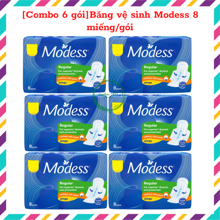 [Combo 6 gói] Băng vệ sinh Modess có cánh 8 miếng/gói