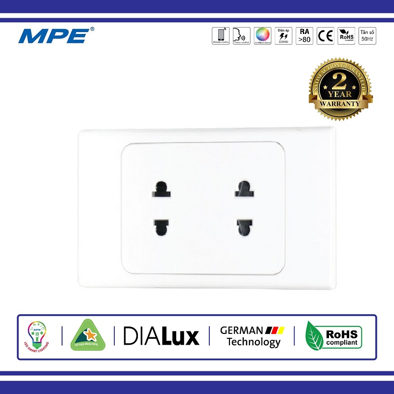 Ổ CẮM ĐÔI 2 CHẤU ĐẾ LIỀN 16A A20 PLUS MPE (A20US2N)