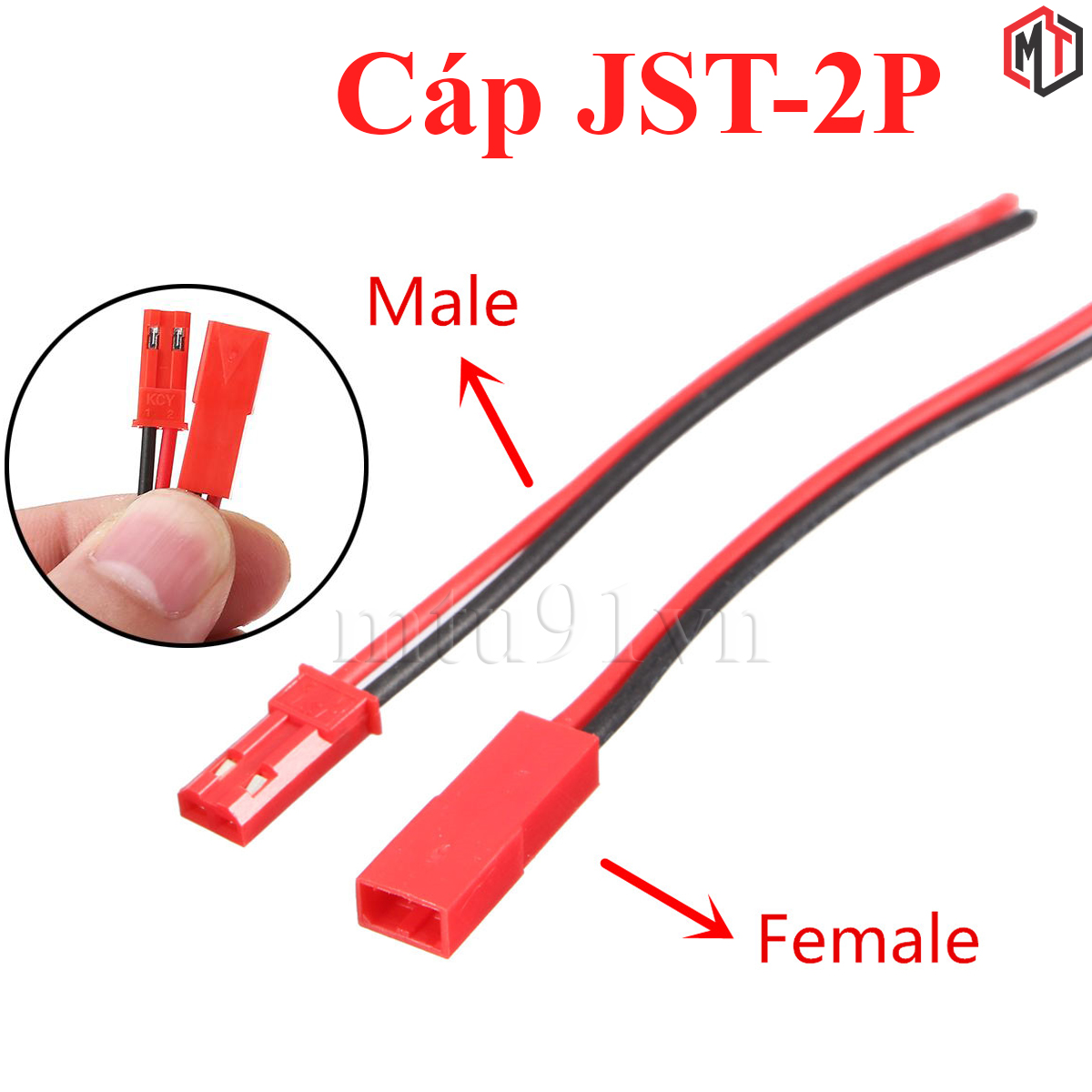 Bộ 10 Dây Nối JST-2P (5 Dây Đực - 5 Dây Cái) Chiều dài mỗi dây 20cm