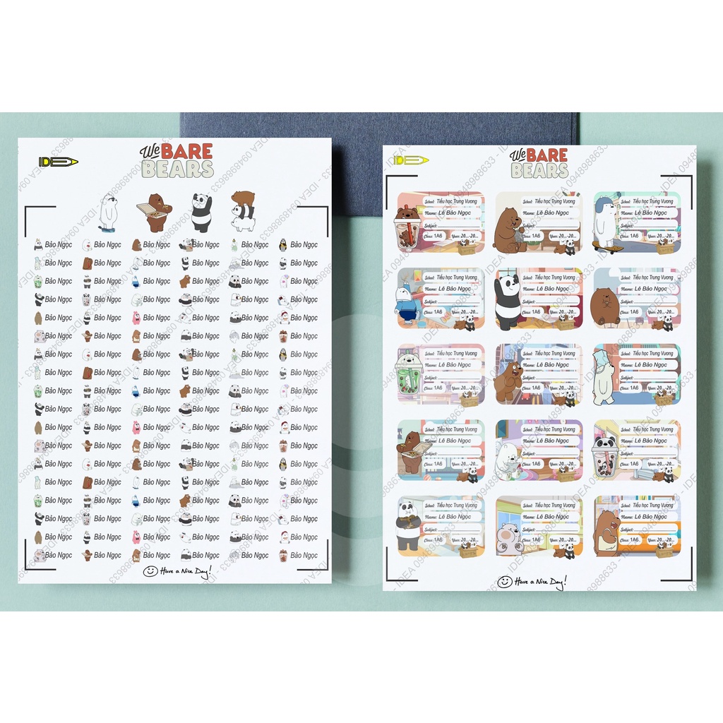 108 sticker + 45 Nhãn vở in riêng tên bé