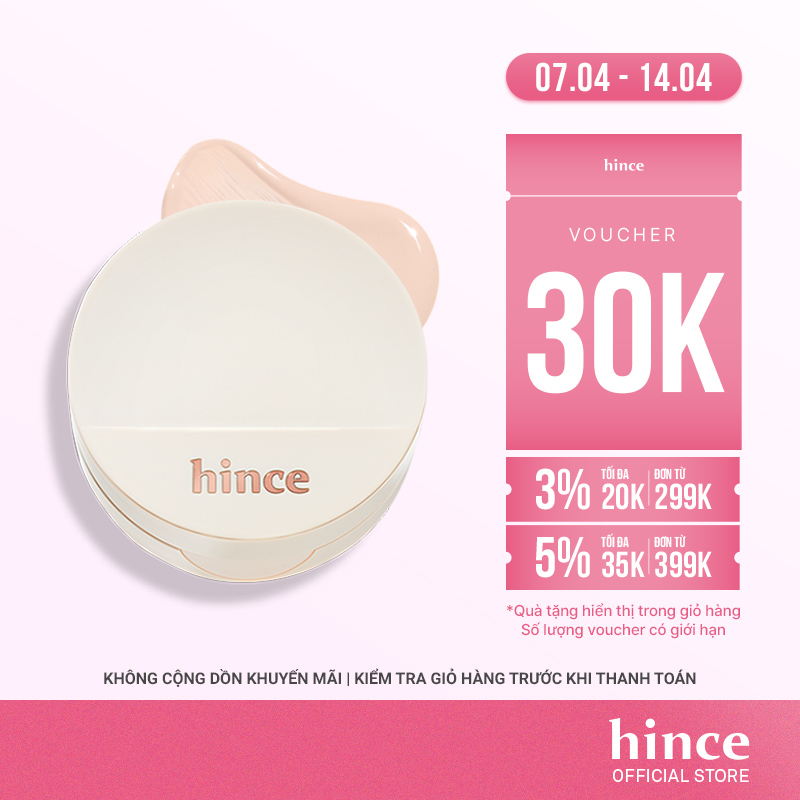 Phấn nước căng bóng thuần chay SPF 50+ hince Second Skin Glow Cushion 12G