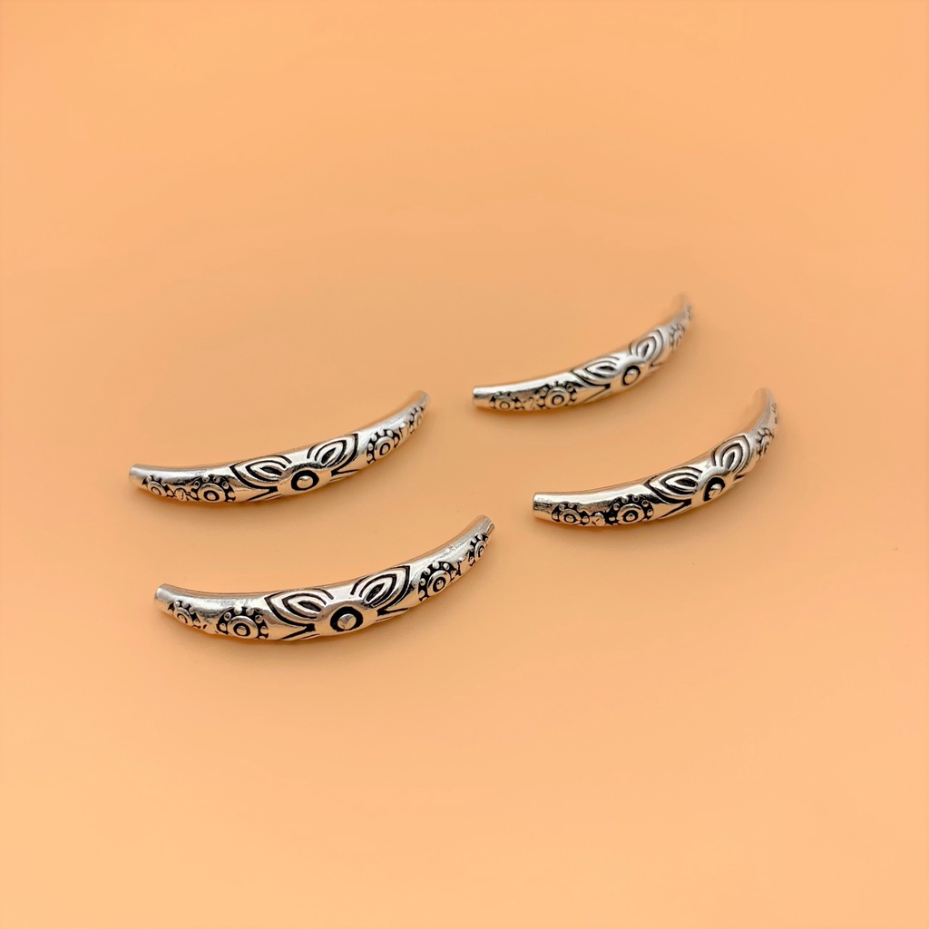 Charm nối ống dài lớn khắc hoa văn - Charm Bạc 925 - Mã CA032