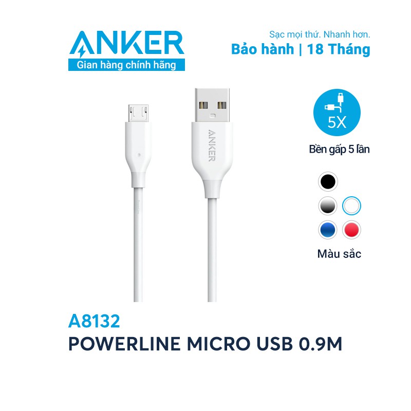 Cáp sạc ANKER PowerLine Micro USB dài 0.9m - A8132 ttshop247