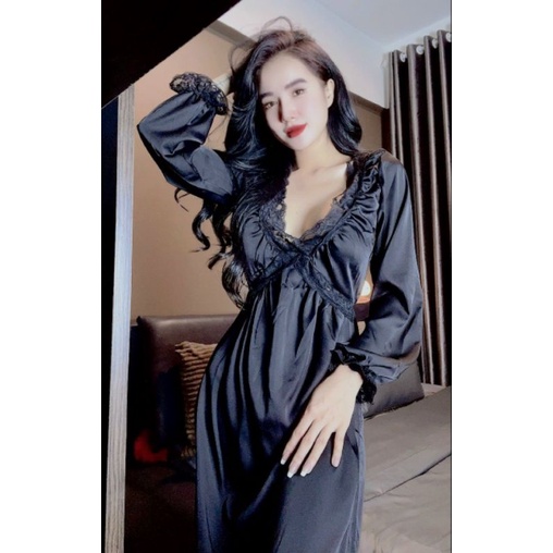 Đầm ngủ tiểu thư chất Lụa Latin mềm mát Đồ ngủ nữ cao cấp