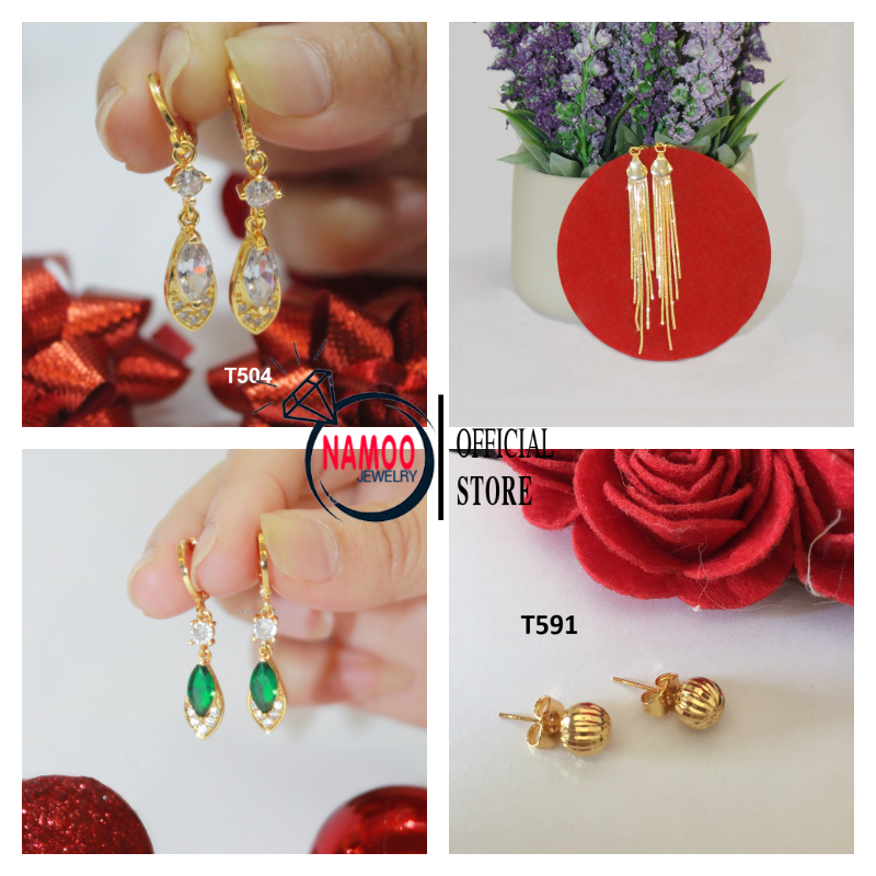 Khuyên Tai Nữ Đính Đá, Khuyên Dài Đẹp Xi Vàng Cao Cấp Namoo Jewelry