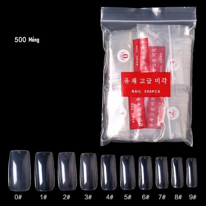 Móng Úp Vuông  ( Gói 500 Móng Đủ Size )