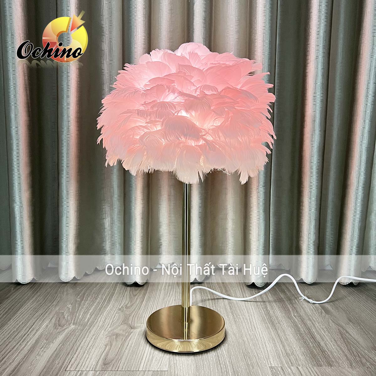 Đèn lông vũ, đèn ngủ lông vũ hình đám mây chân mạ vàng sang chảnh size 30 cm