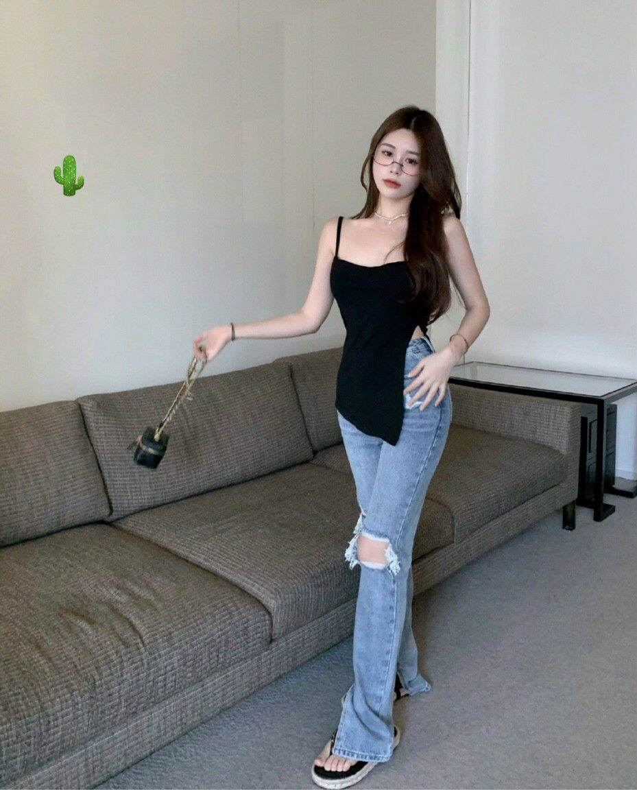 Áo kiểu dây bún vạt chéo xẻ tà
