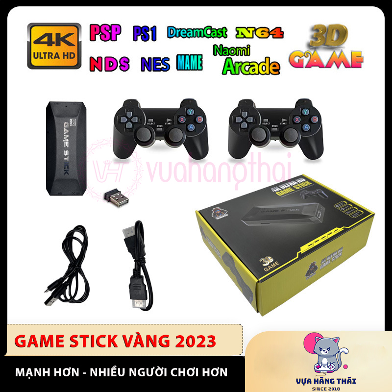 Máy chơi game stick 4k vàng m16 mới 2023 20000+ trò chơi mới ps1 psp n64, 4 người chơi cùng lúc