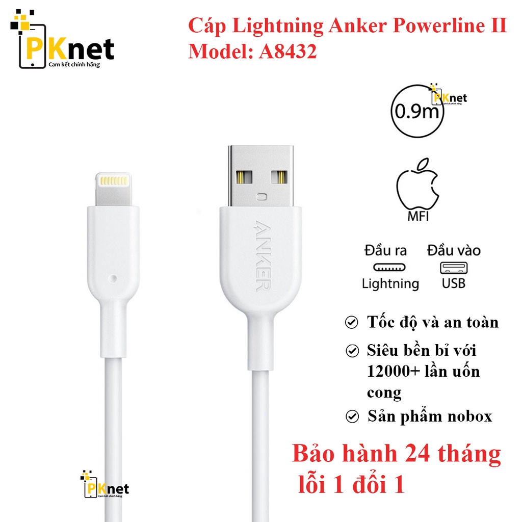 Cáp Lightning Anker Powerline II - A8432 0.9m [Chính hãng,nobox]