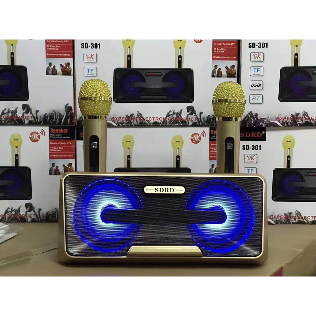 [HCM]Loa nhật công suất lớn Loa Thùng Bluetooth Hát Karaoke hay Loa Bluetooth Karaoke SDRD SD-301+ Kèm 2 Mic Không Dây.Loa karaoke bluetooth có giá đỡ điện thoại.