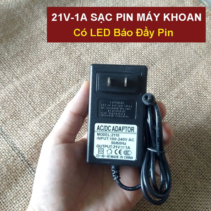 Sạc pin 21v 1a cho máy khoan pin 18v, 21v, 24v, 26v có led báo đầy pin