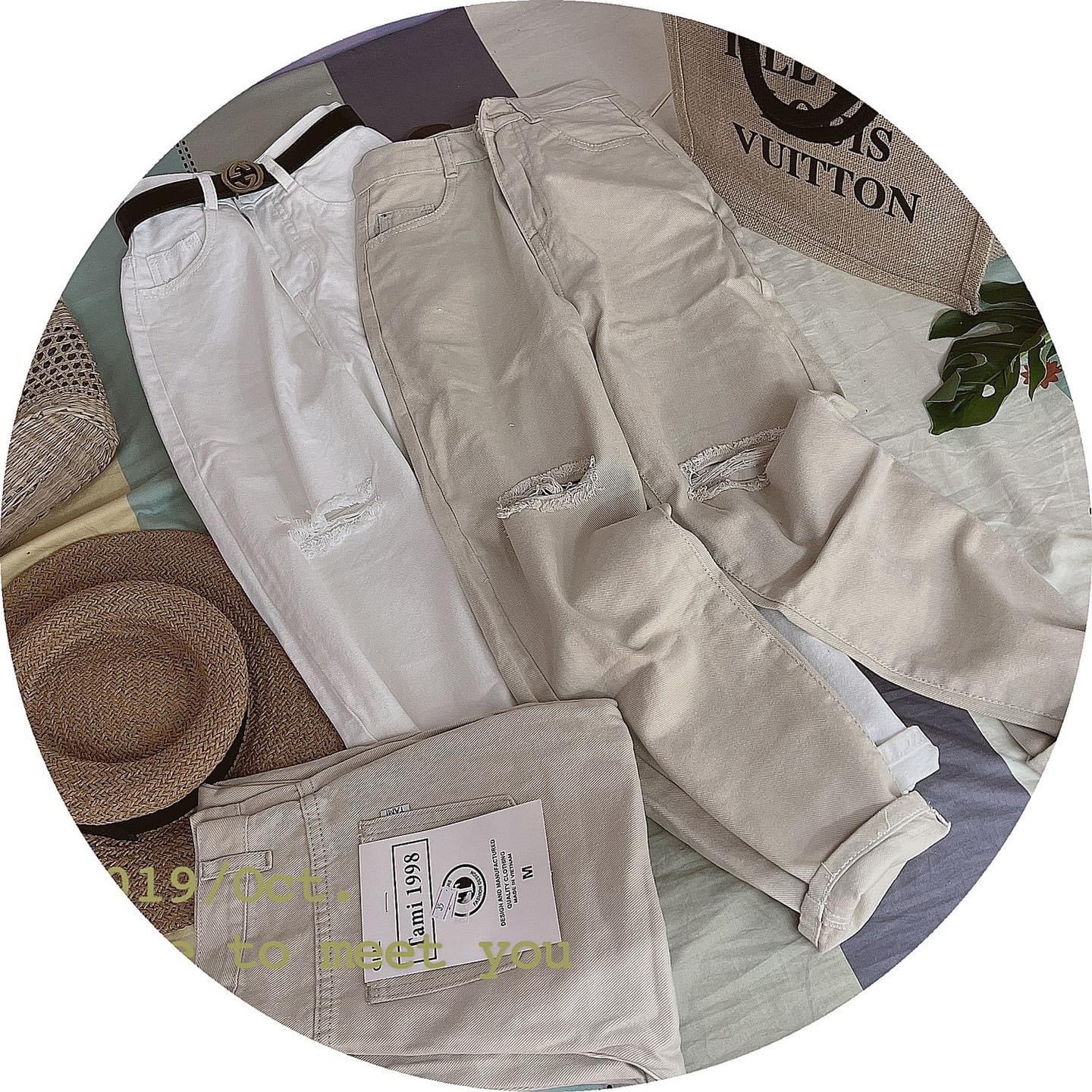 Quần baggy kaki nữ lưng cao mẫu rách ngang, quần kaki nữ Trắng, chất kaki jean mịn cao cấp THỜI TRANG CAO CẤP HUYNE HOUSE
