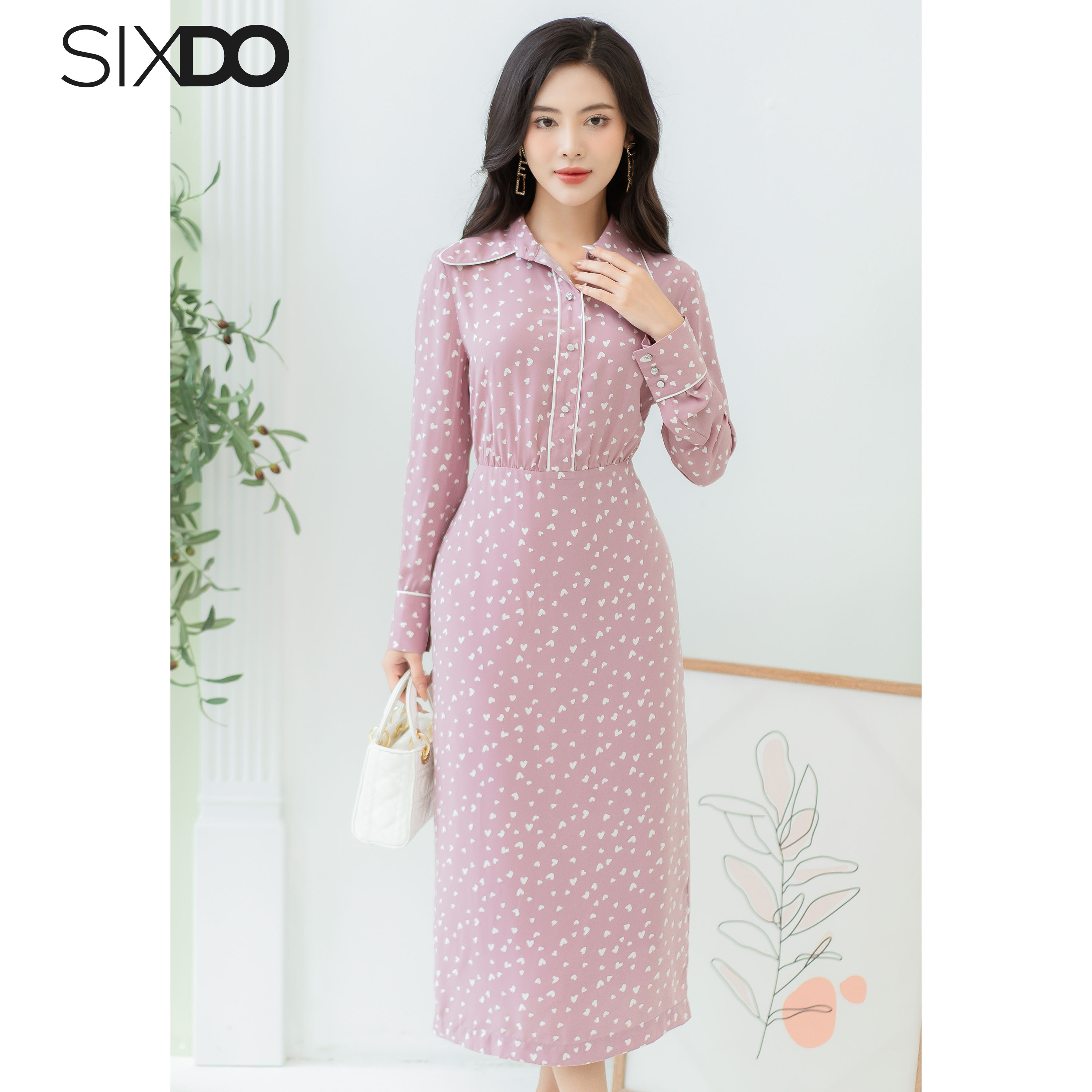 Đầm chiffon họa tiết tim SIXDO (Midi Chiffon Dress)
