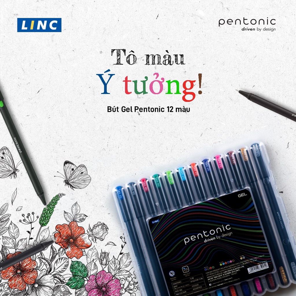 Bút gel LinC Pentonic 856 (Vỉ 12 cái/12 màu)