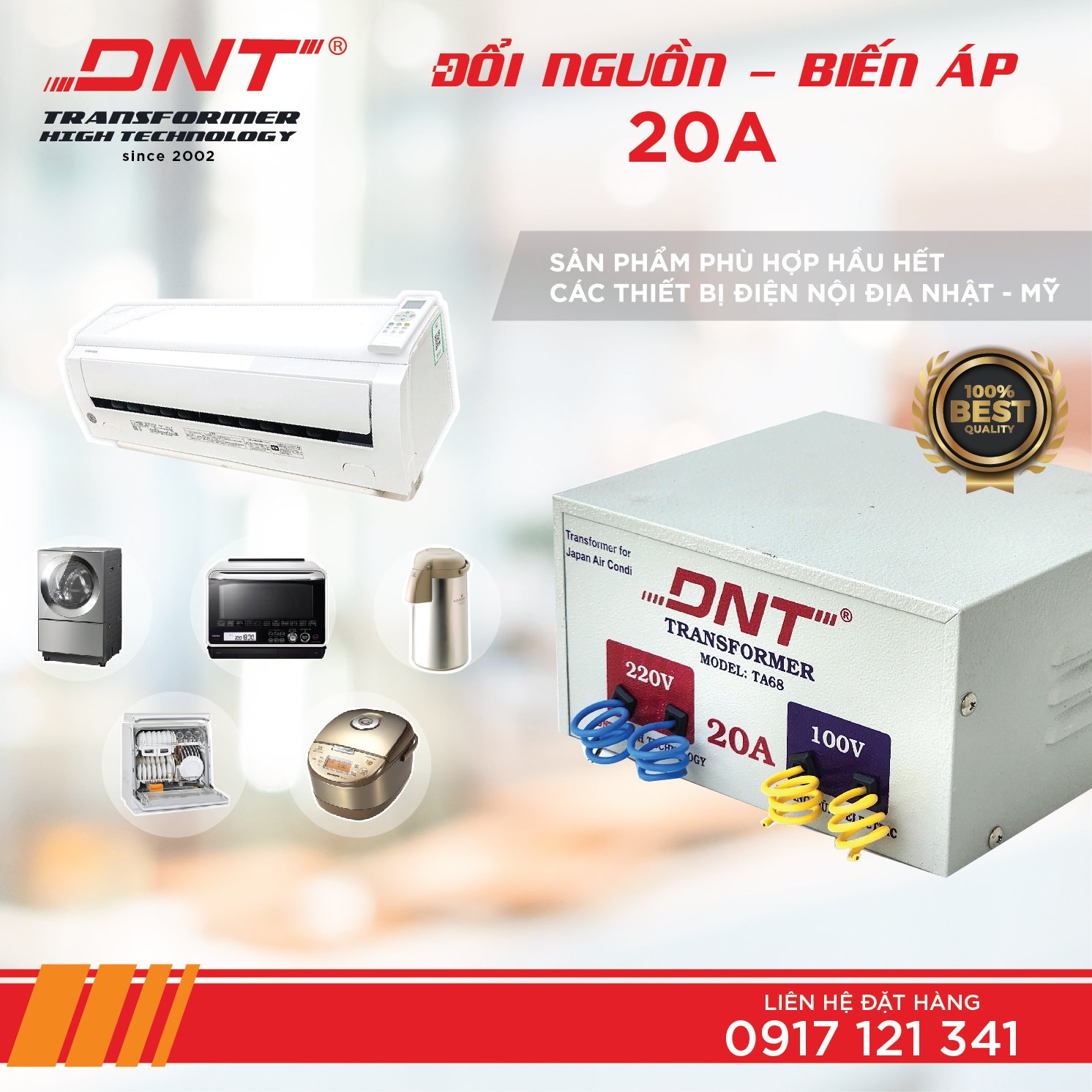 Biến áp 220v ra 100v DNT 20A