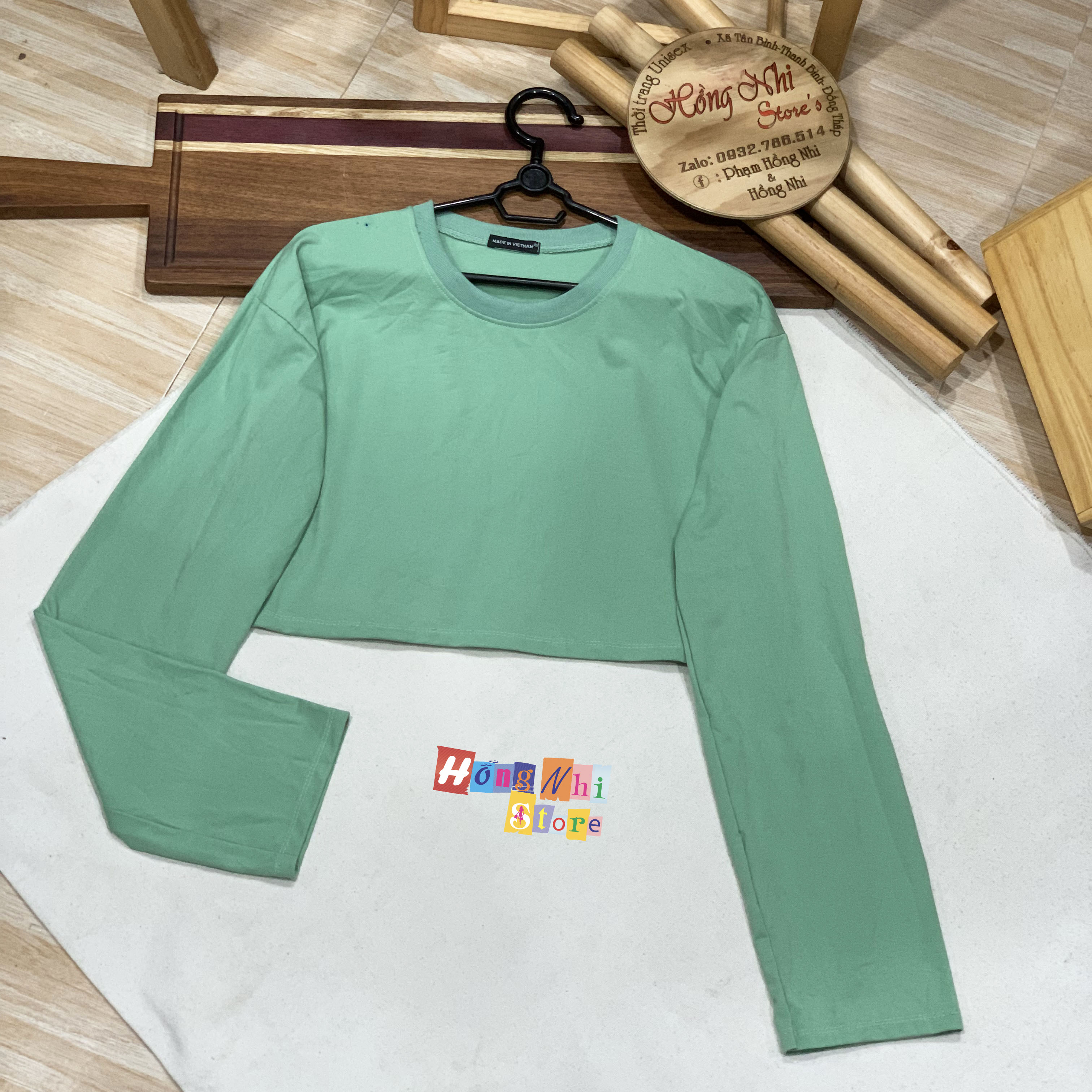 Áo Croptop Trơn Tay Dài Dáng Rộng Xanh Bơ Long Tee Ulzzang - MM