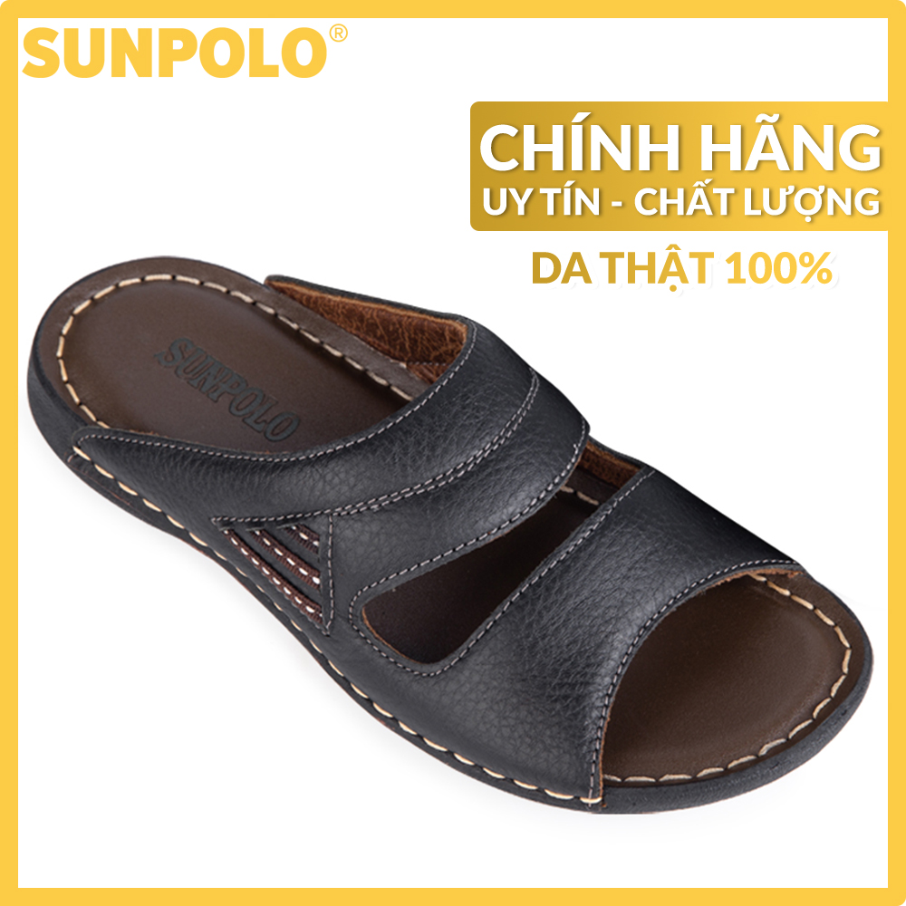 Dép nam da bò SUNPOLO DQN024 (Đen, Nâu)