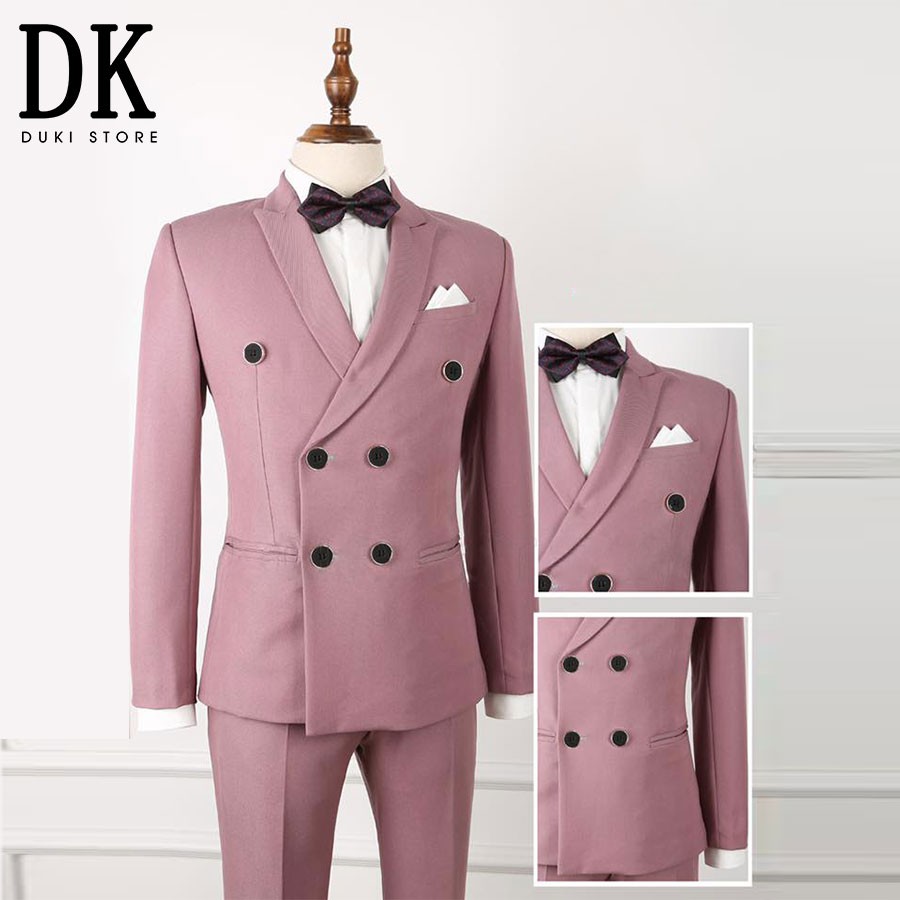 Bộ vest nam cao cấp màu hồng ruốc 6 cúc sang trọng - DUKI STORE