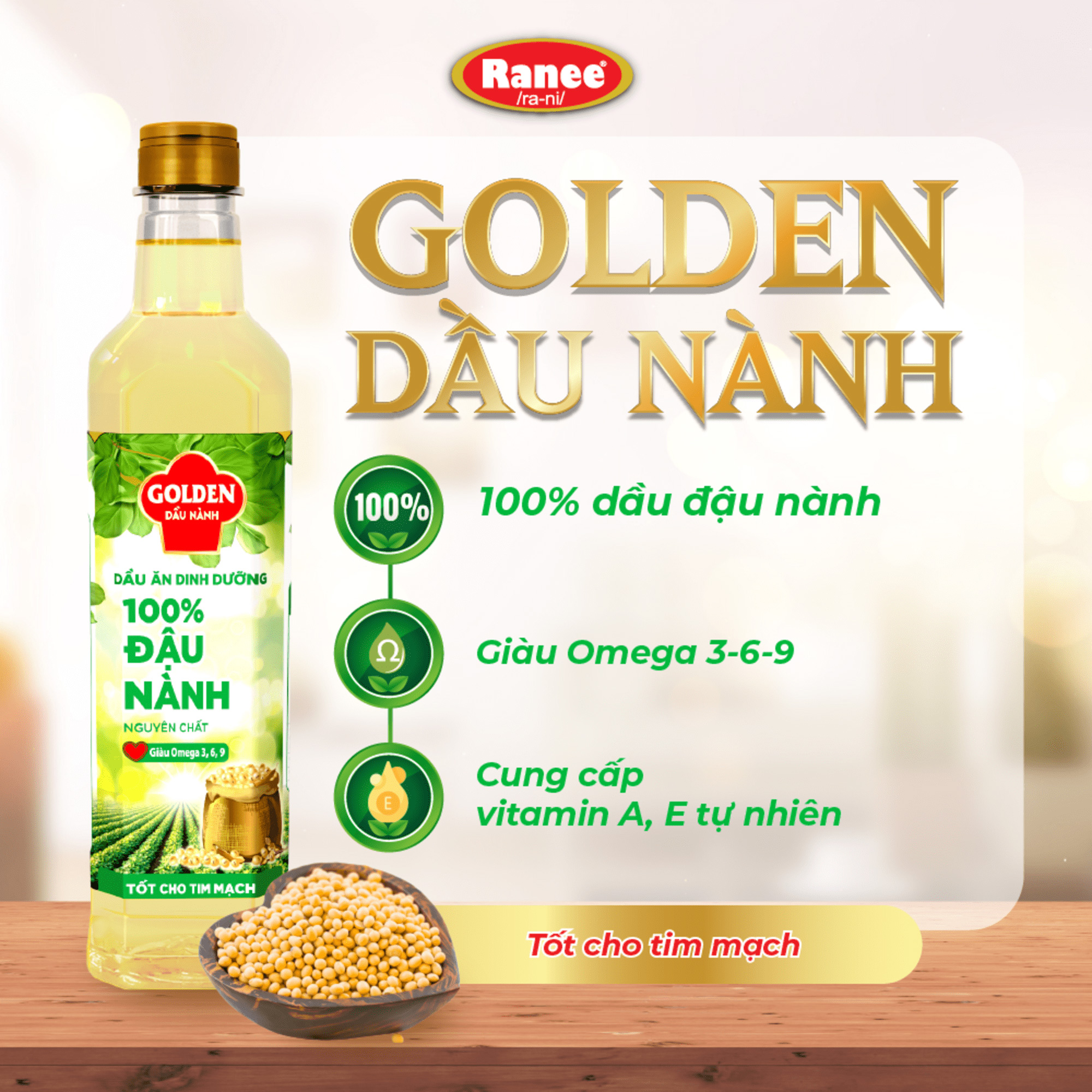 Thùng Dầu Đậu Nành cao cấp Golden 1 lít (1 lít x 12 chai)