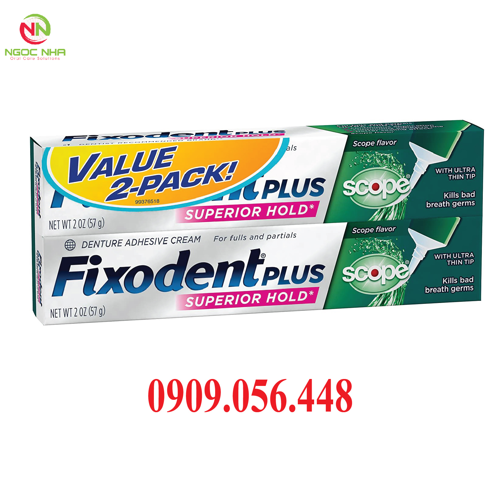 Keo dán hàm răng giả Fixodent Plus Scope 57g/ Mỹ