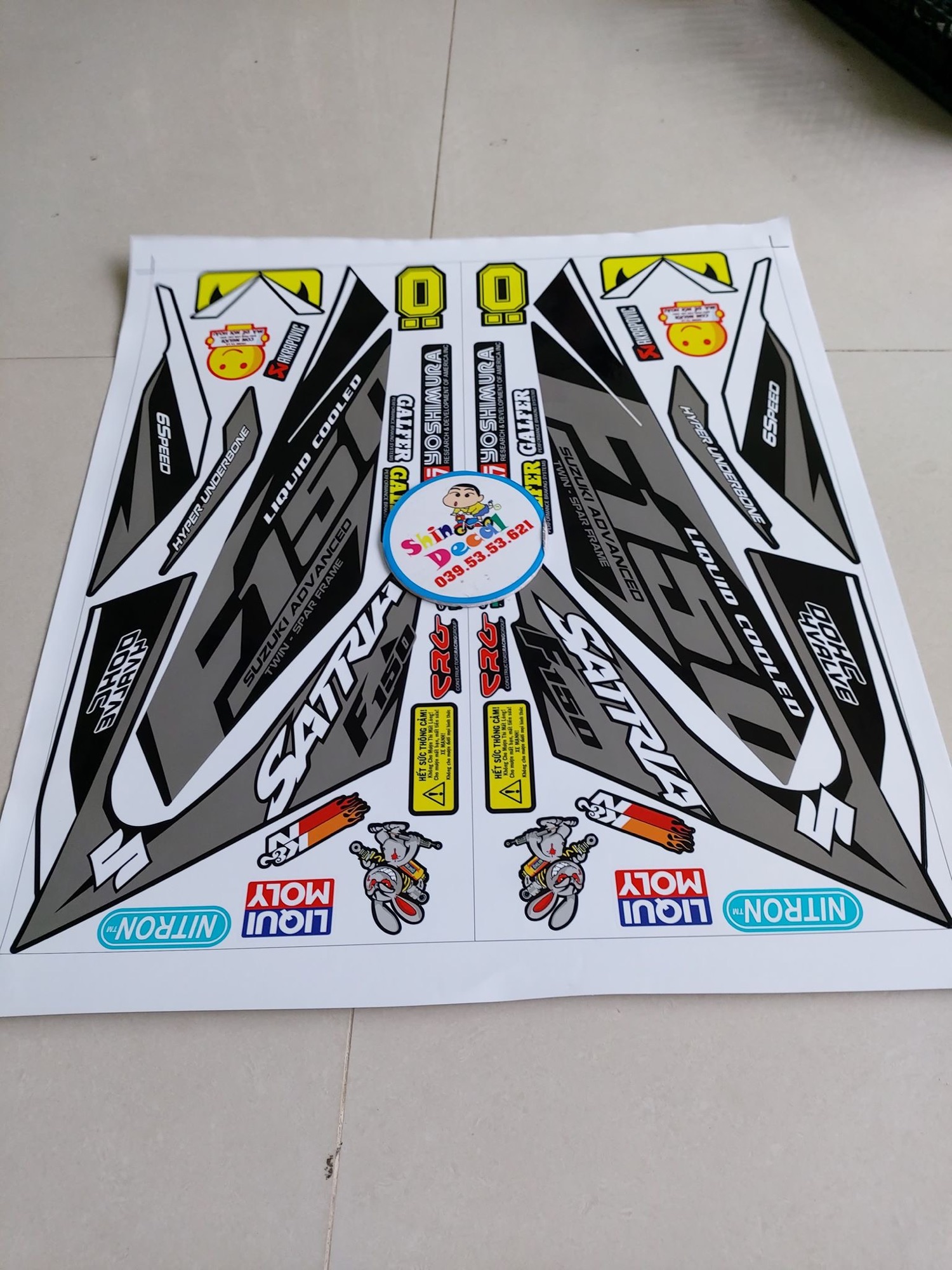 Tem rời Satria Fi trắng đen xám