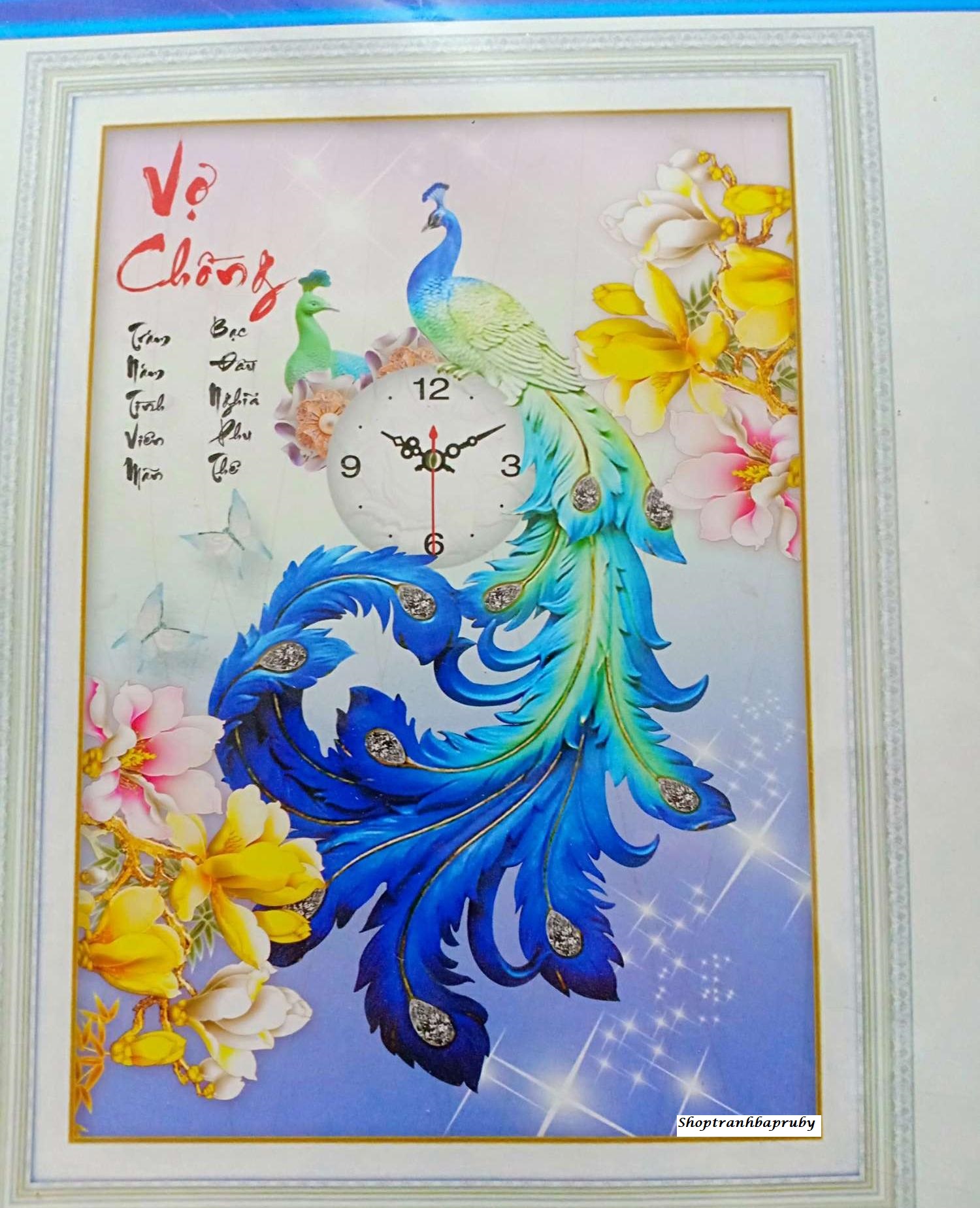 [HCM]Tranh thêu chữ thập Vợ Chồng  đồng hồ công xanh LV3159 kích thước 41 x 55 cm