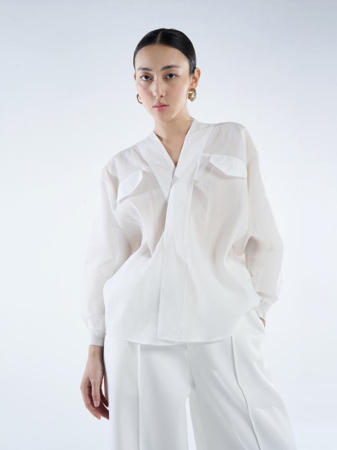 COCO SIN - Áo Tơ Xốp Trắng Tay Dài
