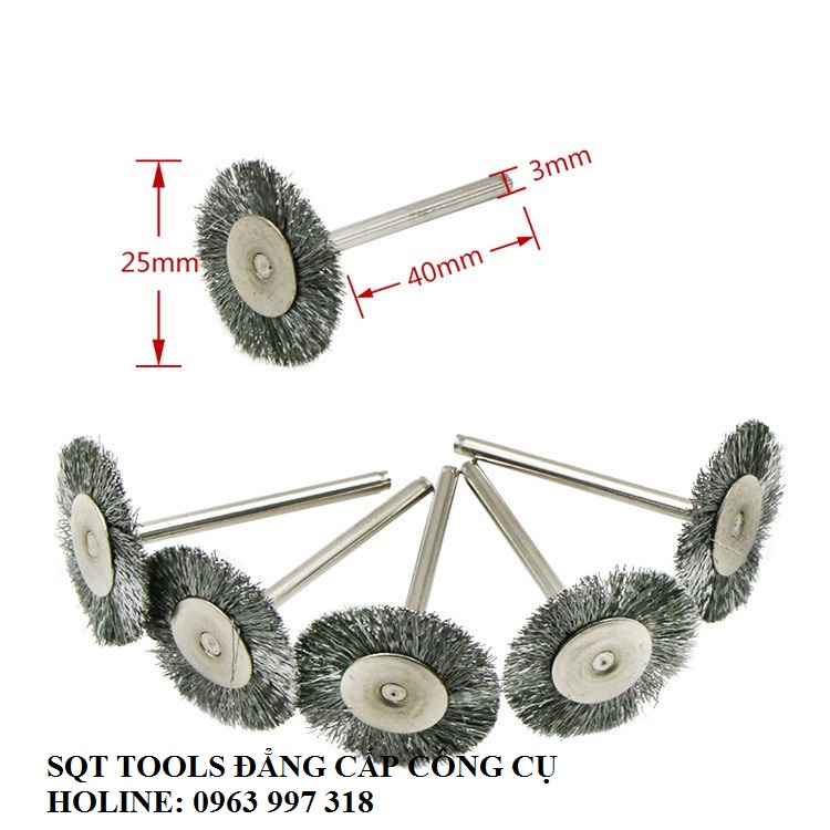 Bộ 9 chổi đồng đánh gỉ mini trục 3.17mm