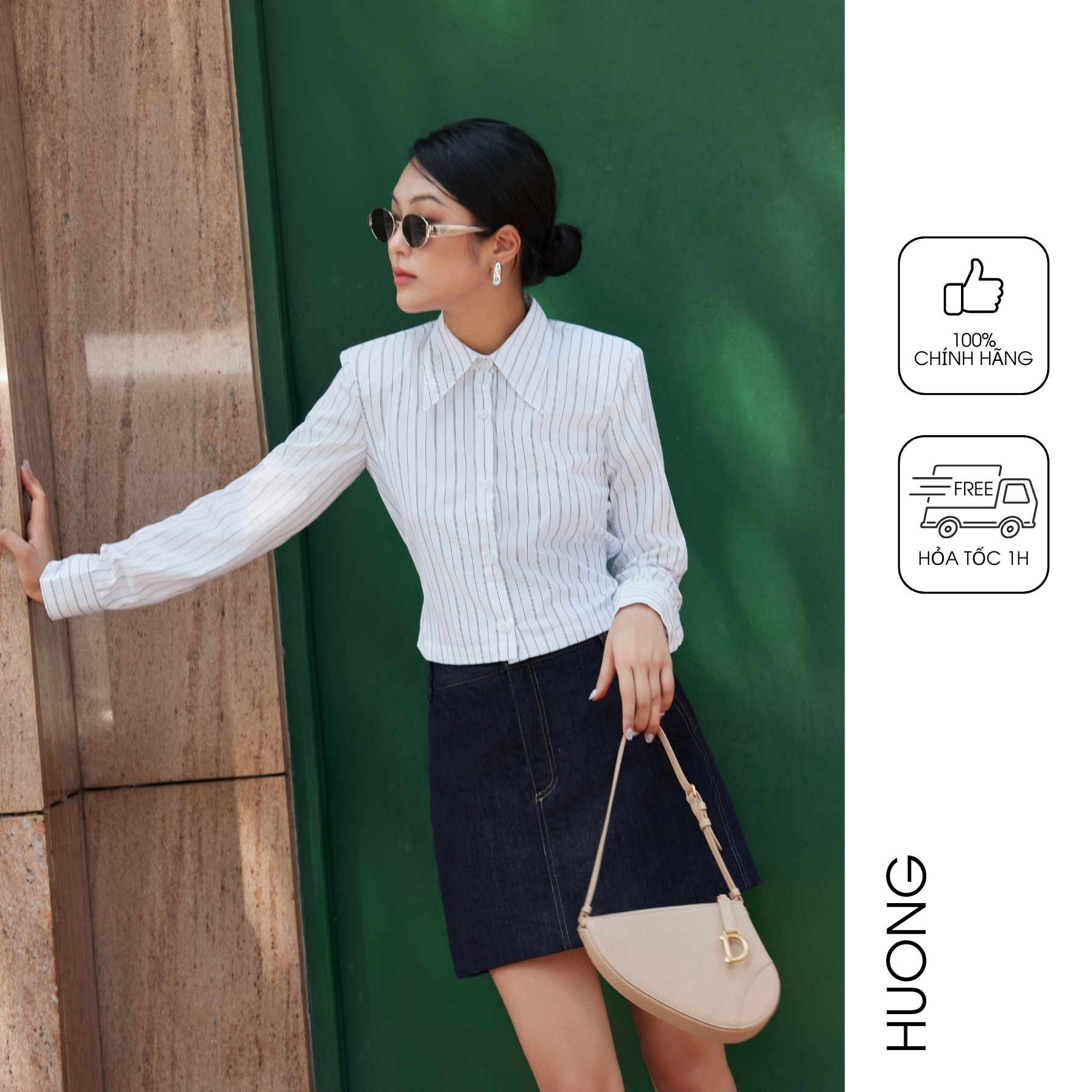 Áo sơ mi kẻ đen croptop huong boutique bssm42