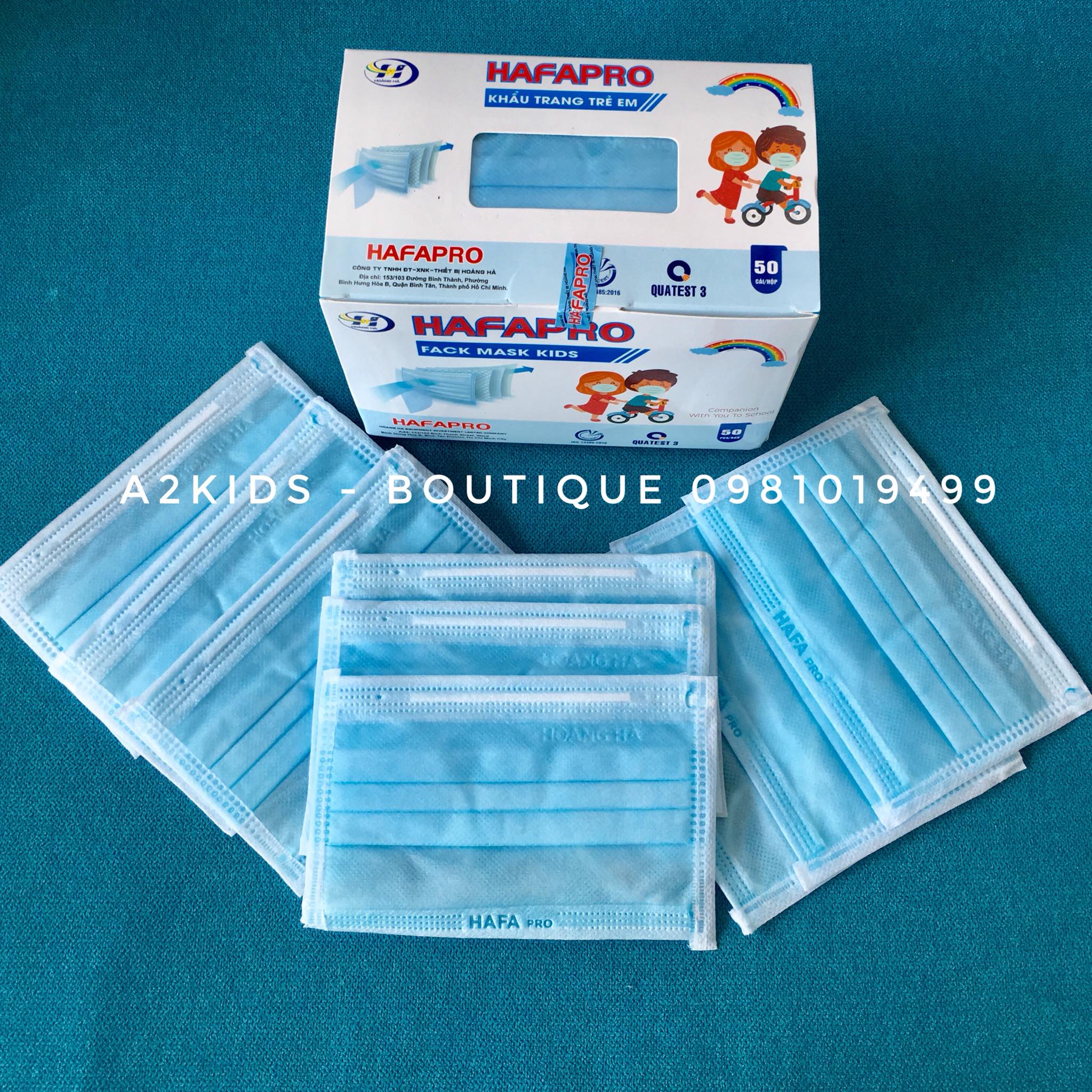 [Bé 3 - 10 tuổi] Hộp 50 cái khẩu trang HAFAPRO 4 lớp kháng khuẩn an toàn cho bé