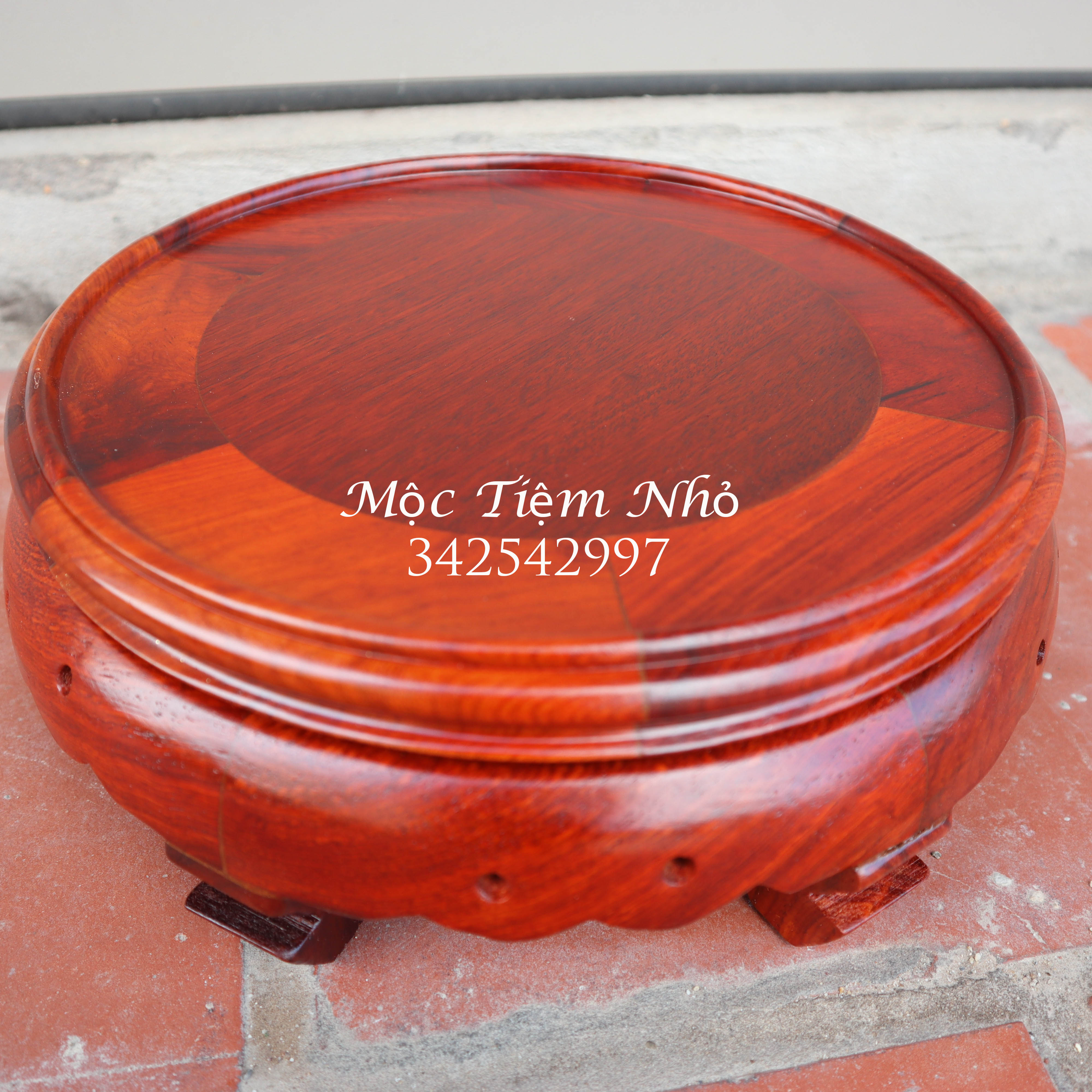 Kỷ tròn chân gỗ hương đế bát hương tròn đôn gõ hương cao 9cm